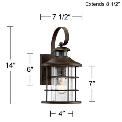  John Timberland Hogan 14" High Bronze Motion Sensor Outdoor Wall Light Set Of 2