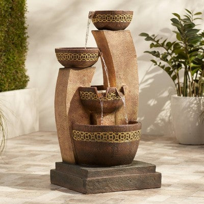  John Timberland Outdoor Floor Water Fountain Four Bowl Cascading Waterfall 41" Tall For Yard Garden Lawn