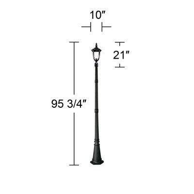  John Timberland Bellagio Rustic Outdoor Post Light Texturized Black With Flat Base Pole 99 3/4" Clear Hammered Glass For Exterior Barn Deck House Home
