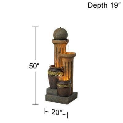  John Timberland Sphere Jugs And Column Rustic Cascading Outdoor Floor Water Fountain With LED Light 50" For Yard Garden Patio Home Deck Porch House