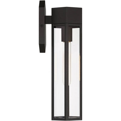  John Timberland Gambit 17" High Modern Outdoor Wall Light Fixture Mount Porch House Exterior Outside Weatherproof Matte Black Clear Glass Shade