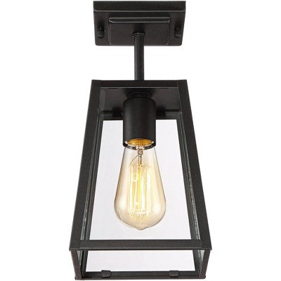 John Timberland Arrington Modern Semi Flush Mount Outdoor Ceiling Light Mystic Black 11 3/4" Clear Glass For Post Exterior Barn Deck House Porch Yard