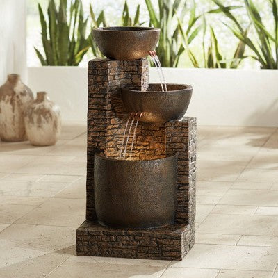  John Timberland Outdoor Floor Water Fountain Three Bowl Floor Cascade 35" For Yard Garden Lawn