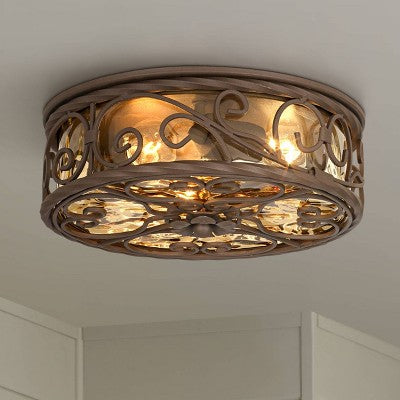  John Timberland Casa Seville Rustic Farmhouse Flush Mount Outdoor Ceiling Light Fixture Dark Walnut 4 1/2" Champagne Water Glass For Post Exterior