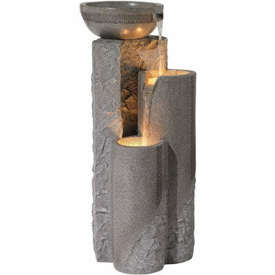  John Timberland Bowl And Pillar Modern Zen Cascading Outdoor Floor Water Fountain With LED Light 34 1/2" For Yard Garden Patio Home Deck Porch House