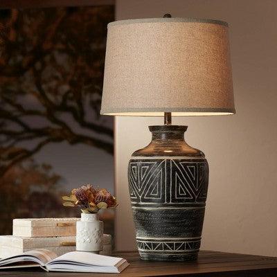  John Timberland Miguel Rustic Table Lamp Southwest 32" Tall Earth Tone Linen Drum Shade For Bedroom Living Room Bedside Nightstand Office Kids House