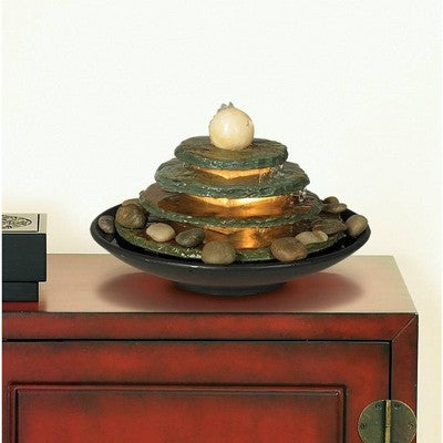  John Timberland Pyramid Rustic Zen 4 Tier Pyramid Indoor Tabletop Water Fountain With Light 10" For Table Office Desk Bedroom Living Room Relaxation