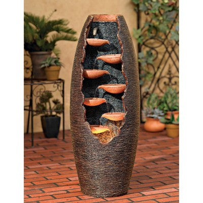  John Timberland Seven Cascade Rustic Outdoor Floor Water Fountain With LED Light 35" For Yard Garden Patio Home Deck Porch House Exterior Balcony