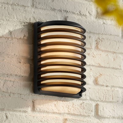  John Timberland Modern Industrial Outdoor Wall Light Fixture Black Grid 10" Frosted Glass For Post Exterior Barn Deck House Porch Yard Posts Patio