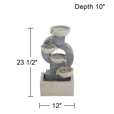  Tarin Four Bowl 23 1/2" High Large Modern Indoor Outdoor Decor Gray Faux Stone Floor Fountain With Light LED Cascading Outside