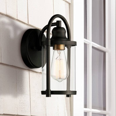  John Timberland Avani Modern Outdoor Wall Light Fixtures Set Of 2 Black Metal 10 1/4" Clear Glass For Post Exterior Barn Deck House Porch Yard Patio