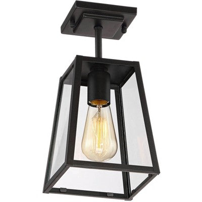  John Timberland Arrington Modern Semi Flush Mount Outdoor Ceiling Light Mystic Black 11 3/4" Clear Glass For Post Exterior Barn Deck House Porch Yard