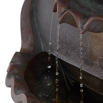  John Timberland Lion Head Rustic 2 Tier Outdoor Wall Water Fountain With LED Light 31 1/2" For Yard Garden Patio Home Deck Porch Exterior Balcony