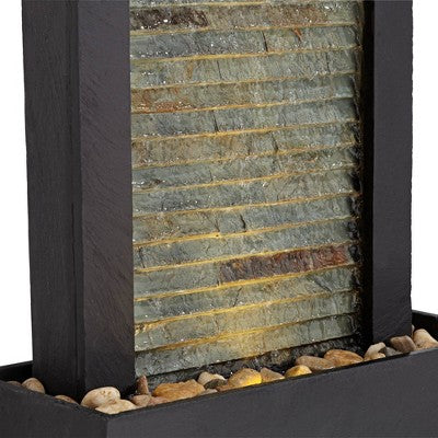  Stave 48" High Large Modern Indoor Outdoor Decor Cream Slate Stone Floor Fountain With Light LED Waterfall Outside Garden Patio Yard
