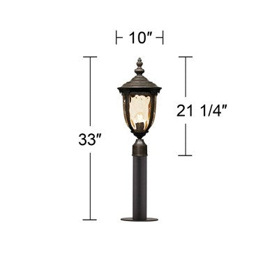  John Timberland Outdoor Post Light Fixture LED Veranda Bronze 33" Clear Hammered Glass For Exterior House Porch Patio Garden Yard