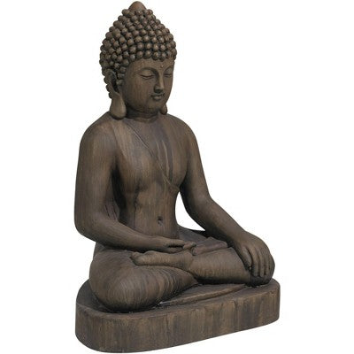  John Timberland Sitting Buddha Statue Sculpture Zen Decor Outdoor Garden Front Porch Patio Yard Outside Dark Sandstone Faux Stone Finish 29 1/2" High