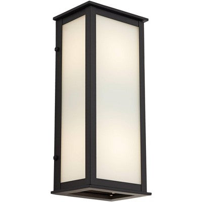  John Timberland Modern Outdoor Wall Light Fixtures Set Of 2 Black 12 3/4" Milky White Glass Panels For Post Exterior Barn Deck