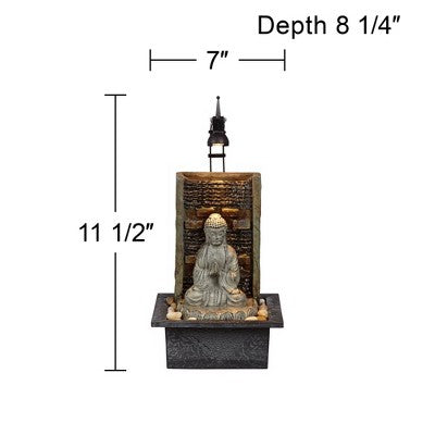  John Timberland Namaste Buddha Zen Waterfall Indoor Tabletop Water Fountain With LED Light 11 1/2" For Table Office Desk Home Bedroom Meditation