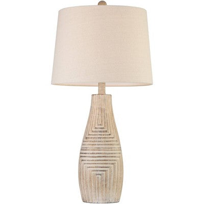  John Timberland Southwest Rustic Table Lamp 27" Tall Faux Light Wood Oatmeal Fabric Drum Shade For Living Room Bedroom Bedside Nightstand