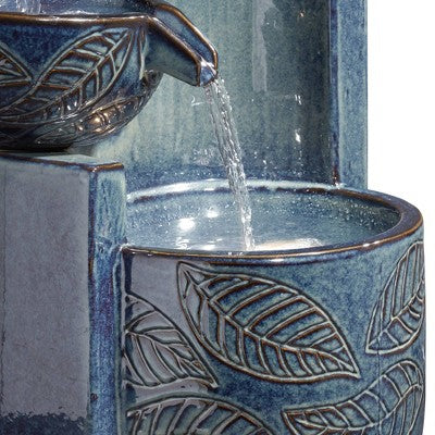  John Timberland Summer Leaves Cascading Bowls Modern Outdoor Floor Water Fountain With LED Light 26" For Yard Garden Patio Deck Porch House Exterior