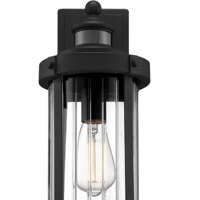  John Timberland Stan Industrial Outdoor Wall Light Fixtures Set Of 2 Textured Black Motion Sensor 15" Clear Glass For Exterior Barn