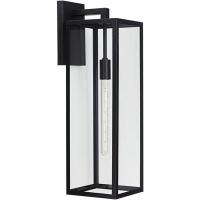  John Timberland Modern Industrial Outdoor Wall Light Fixture Mystic Black 27" Clear Glass Panels For Exterior Barn Deck House Porch Yard Patio Garage