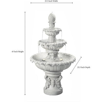  Ibiza 46" High Large Italian Outdoor Decor Sand Stone Floor Fountain With Light LED 3-Tier Outside Garden Patio Yard Backyard