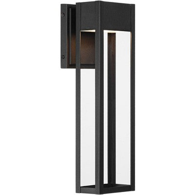  John Timberland Austin 16" High Modern Outdoor Wall Light Fixture Mount Porch House LED Bulb Weatherproof Sand Black Finish Aluminum Glass Shade