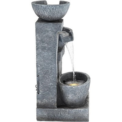  Three Bowls 32 1/4" High Large Modern Indoor Outdoor Decor Gray Faux Stone Floor Fountain With Light LED Cascading Outside Garden
