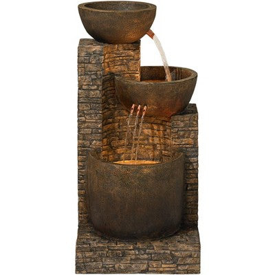 John Timberland Outdoor Floor Water Fountain Three Bowl Floor Cascade 35" For Yard Garden Lawn