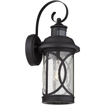  John Timberland Capistrano Mission Outdoor Wall Light Fixtures Set Of 2 Black Dusk To Dawn Motion Sensor 15 3/4" Clear Seeded Glass For Post Exterior