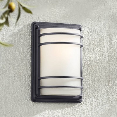  John Timberland Habitat 11" High Modern Outdoor Wall Sconce Light Fixture Mount Porch House Exterior Weatherproof Black Metal Frosted Glass Shade
