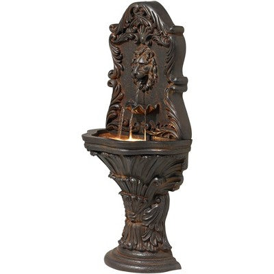  John Timberland Imperial Lion Acanthus Rustic Outdoor Floor Wall Water Fountain With LED Light 50" For Yard Garden Patio Home Deck Porch House Balcony