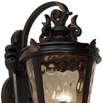  John Timberland Casa Marseille Rustic Outdoor Wall Light Fixture Veranda Bronze Ornate Scroll 36" Champagne Hammered Glass For Post Exterior Barn Deck