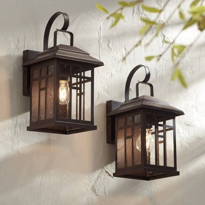  John Timberland Outdoor Wall Lights Set Of 2 Fixture Carriage Style Bronze 12 1/2" Clear Glass Lantern Exterior House Porch Patio