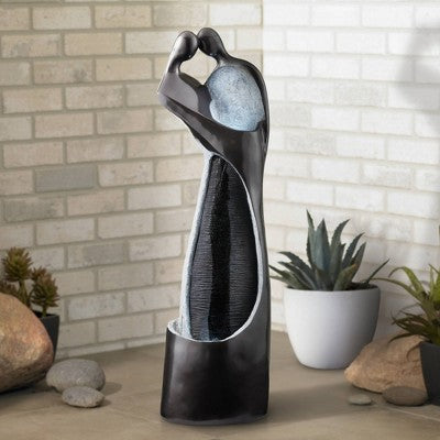  Modern Couple 47" High Large Indoor Outdoor Decor Black Resin Floor Fountain With Light LED Standing Outside Garden Patio Yard