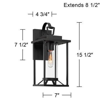  John Timberland Frederick 15 1/2" High Industrial Outdoor Wall Light Fixture Mount Porch House Weatherproof Sand Black Finish Metal Clear Glass Shade