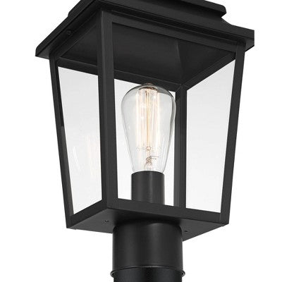  John Timberland Bellis Verde 16" High Traditional Outdoor Post Mount Light Fixture Pole Porch Waterproof Textured Black Metal Clear Glass Shade