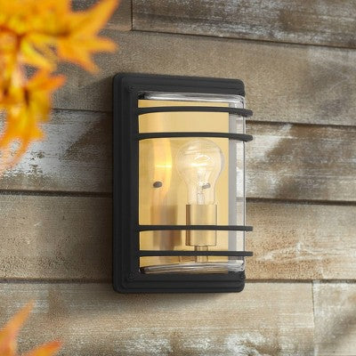  John Timberland Habitat Modern Industrial Outdoor Wall Light Fixture Black Brass 11" Clear Glass For Post Exterior Barn Deck House Porch Yard Patio