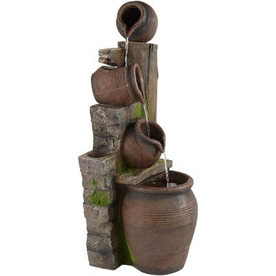  John Timberland Four Pot Rustic Cascading Outdoor Floor Water Fountain With LED Light 39 1/4" For Yard Garden Patio Deck Porch House Exterior