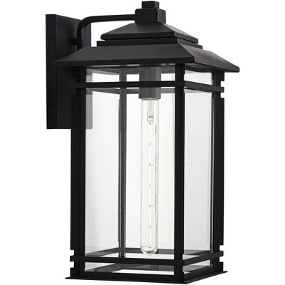  John Timberland North House Mission Outdoor Wall Light Fixture Matte Black Metal 19" Clear Glass For Post Exterior Barn Deck House Porch Yard Patio
