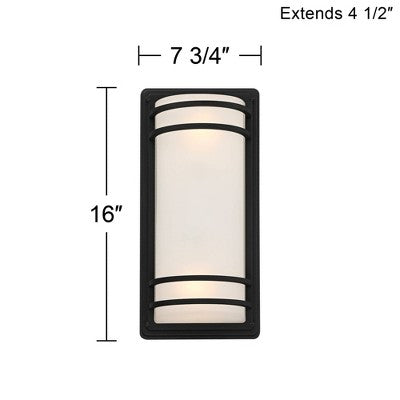  John Timberland Habitat Modern Industrial Outdoor Wall Light Fixtures Set Of 2 Black Metal 16" Frosted Glass For Post Exterior Barn Deck