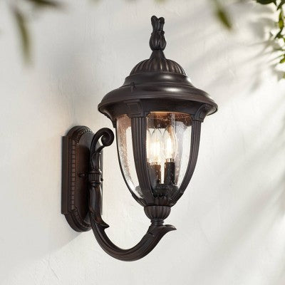 John Timberland Casa Sierra Rustic Vintage Outdoor Wall Light Fixture Bronze Upbridge 19 1/8" Clear Seedy Glass For Post Exterior Barn Deck House Yard