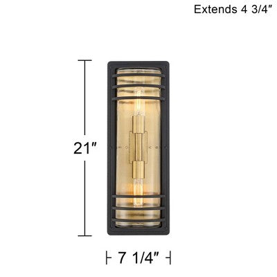 John Timberland Habitat Modern Outdoor Wall Light Fixture Black Brass Metal 21" Clear Glass For Post Exterior Barn Deck House Porch Yard Posts Patio