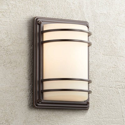  John Timberland Habitat Modern Outdoor Wall Light Fixtures Set Of 2 Rubbed Bronze 11" Opal Glass For Post Exterior Barn Deck House Porch Yard Patio