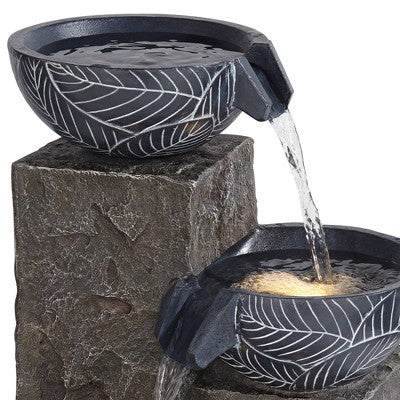  John Timberland Bali Rustic 4-Tier Cascading Bowls Outdoor Floor Water Fountain With LED Light 32 3/4" For Yard Garden Patio Home Deck