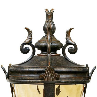  John Timberland Casa Marseille Vintage Rustic Post Light Veranda Bronze Scroll With Pier Mount Adapter 29" Champagne Hammered Glass For Exterior Deck