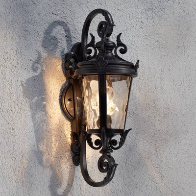  John Timberland Casa Marseille Vintage Rustic Outdoor Wall Light Fixture Black Scroll 19" Clear Hammered Glass For Post Exterior Barn Deck House Porch