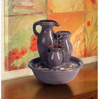  John Timberland Triple Jug Rustic Zen Cascading Indoor Tabletop Water Fountain 9" For Table Office Desk Home Bedroom House Living Room Relaxation