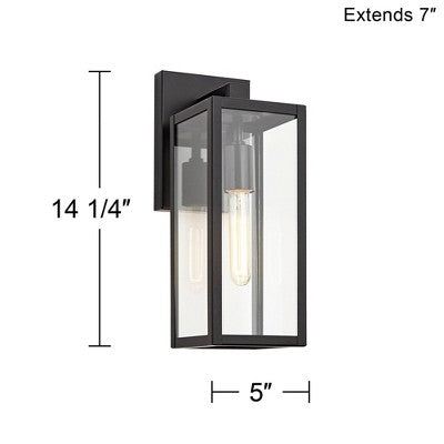  John Timberland Modern Outdoor Wall Light Fixture Mystic Black 14 1/4" Clear Glass Panel For Exterior Barn Deck House Porch Yard Patio Outside Garage